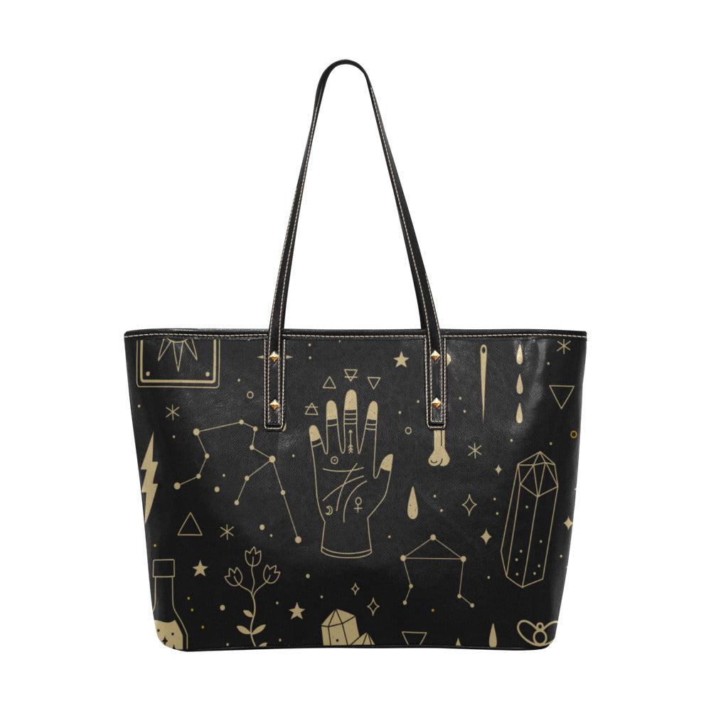 Boho Mystical elements witch Vegan leather zip top tote