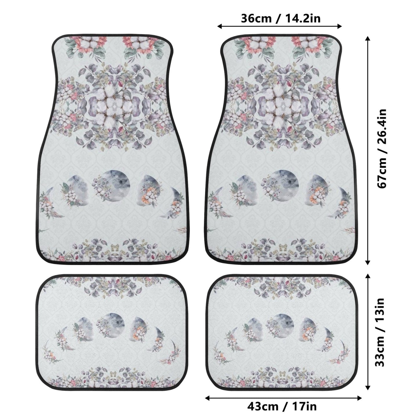 Green Witch Floral Moon Back and Front Car Floor Mats - sense forest
