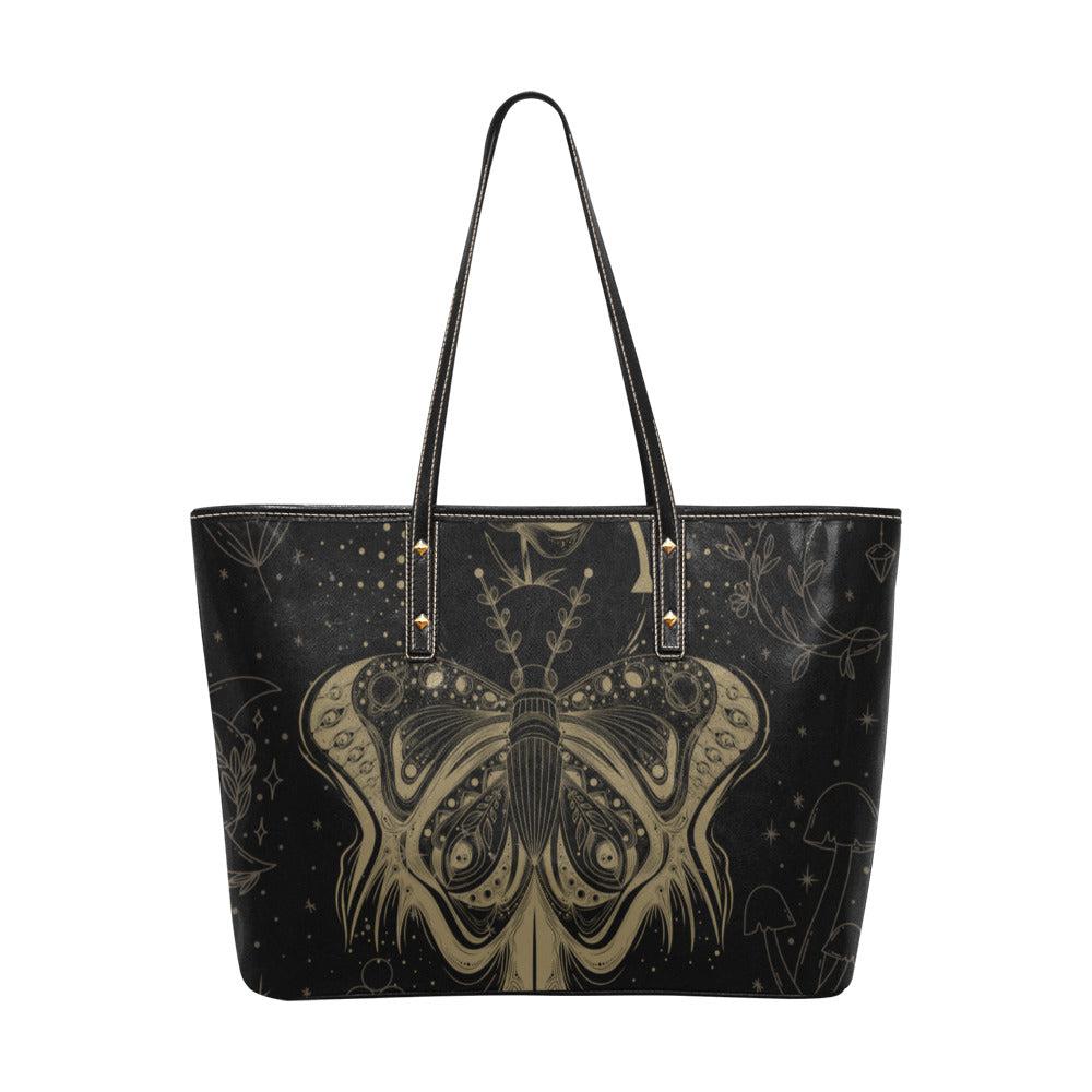 Lotus moth Witch Vegan leather zip tote Bag - sense forest
