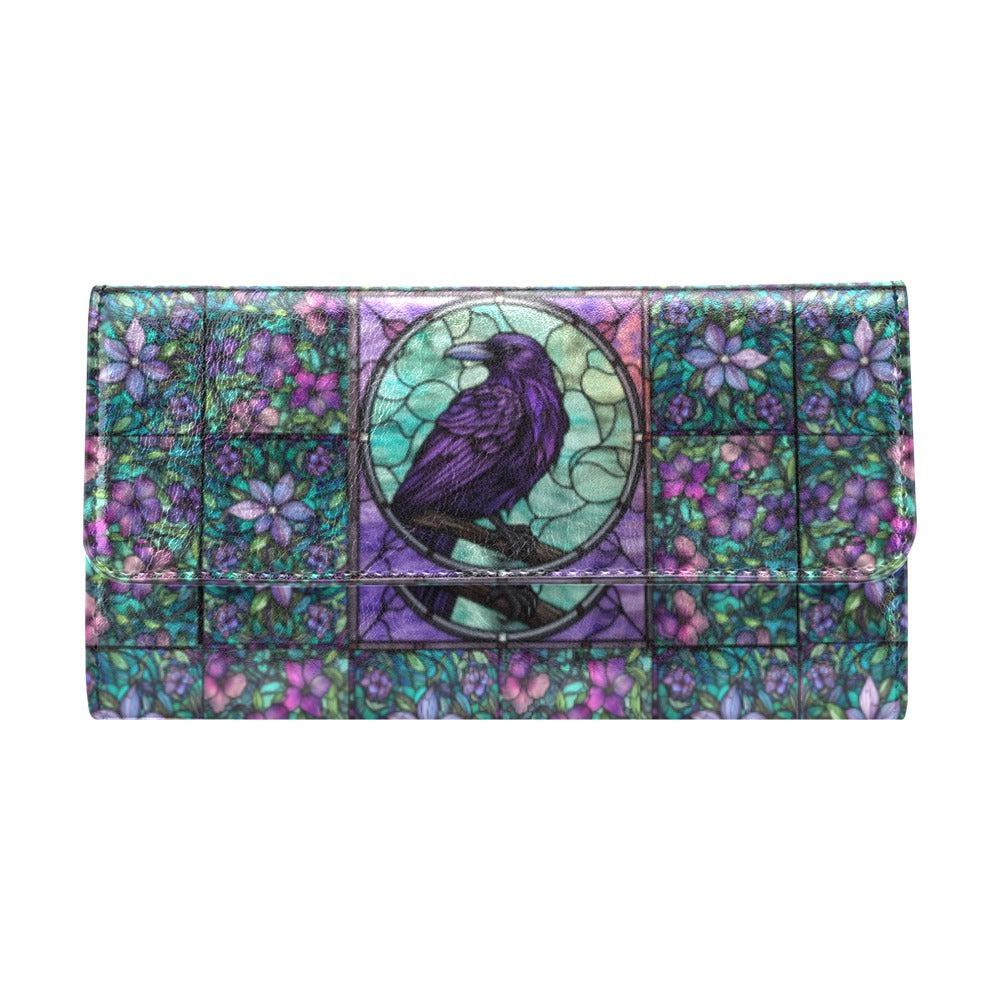 Medieval Goth Stained Glass Crow Trifold Wallet | Sense Forest - sense forest