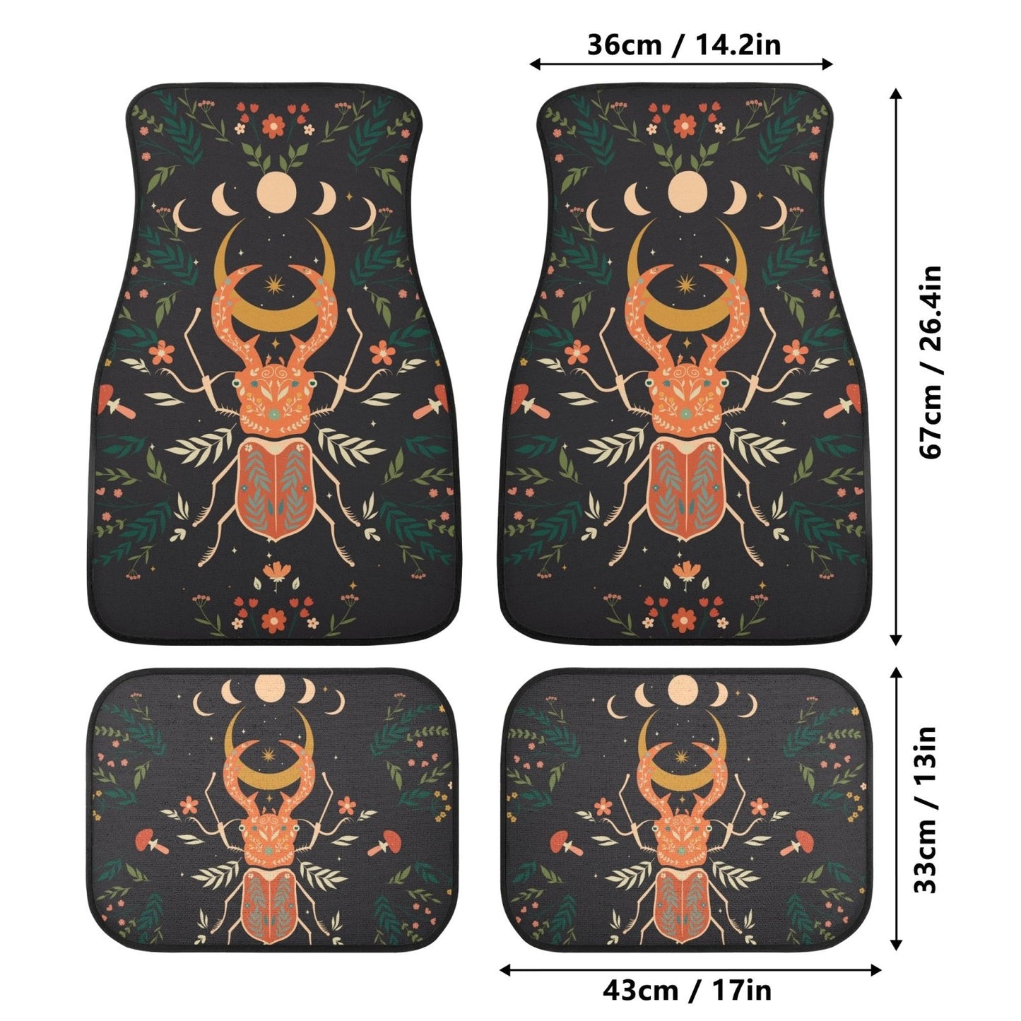 Moon Phase Beetle Back and Front Car Floor Mats - sense forest