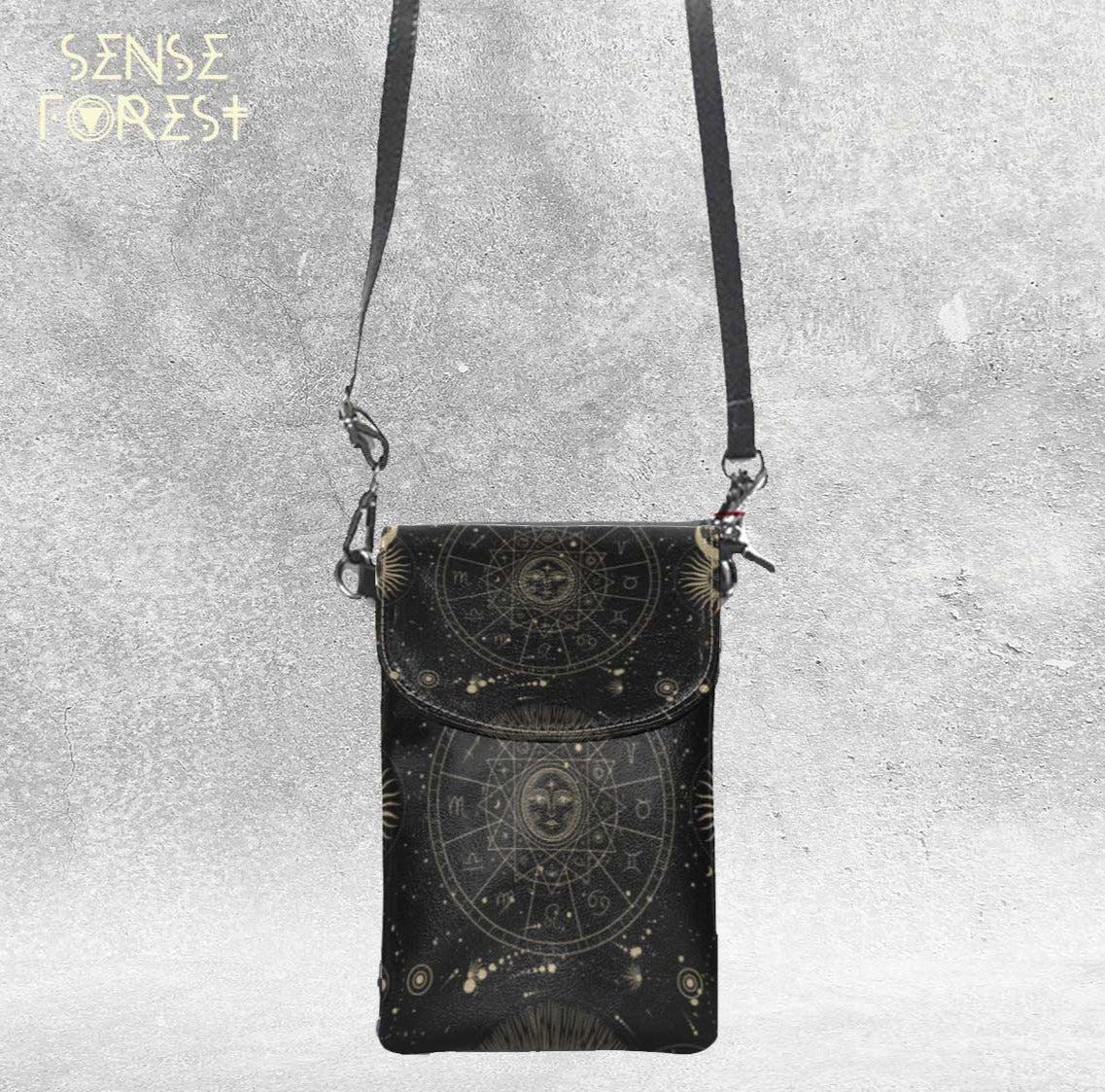 Witchy zodiac Vegan leather sling bag phone pouch