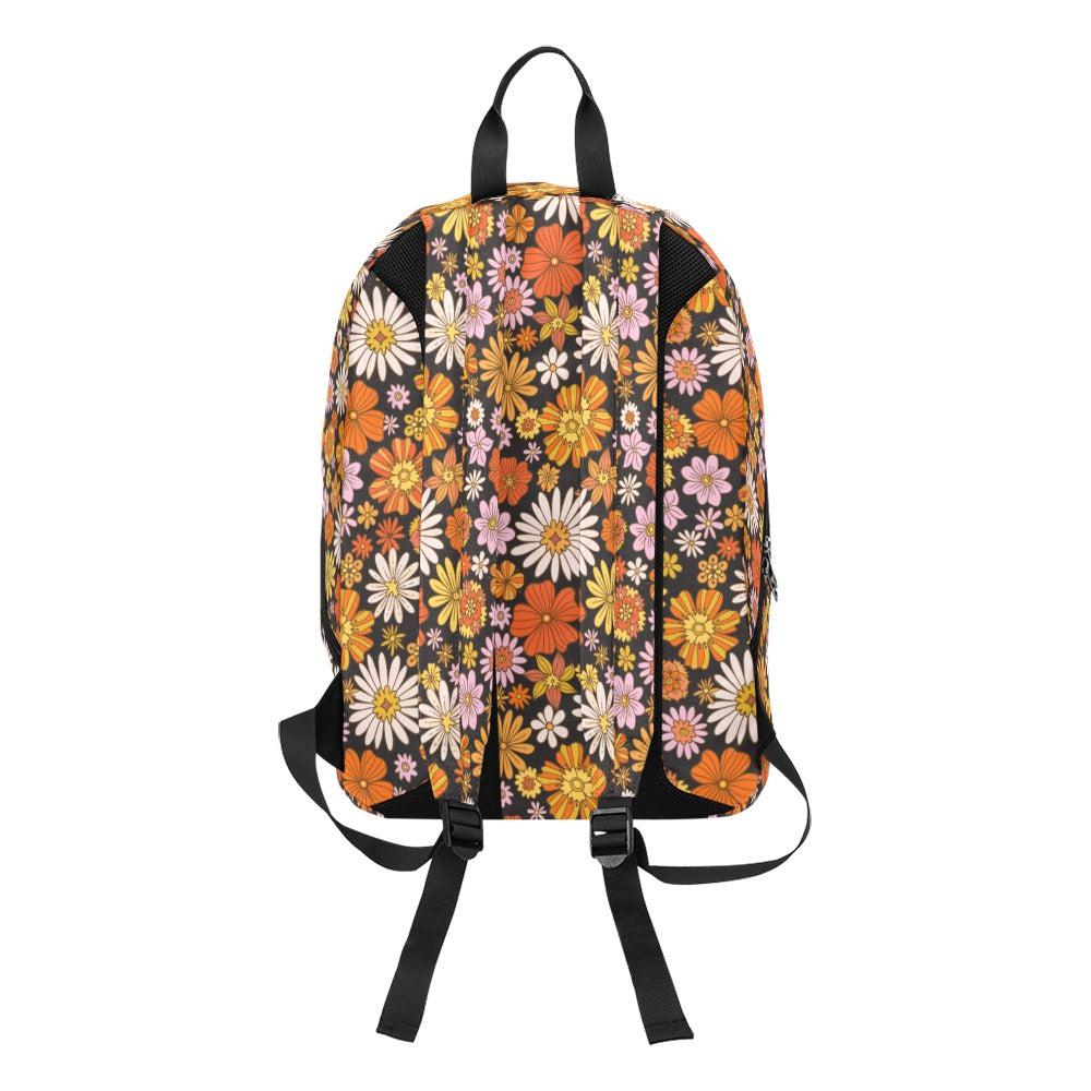 Retro 70s Daisy floral skater backpack Travel Day pack - sense forest