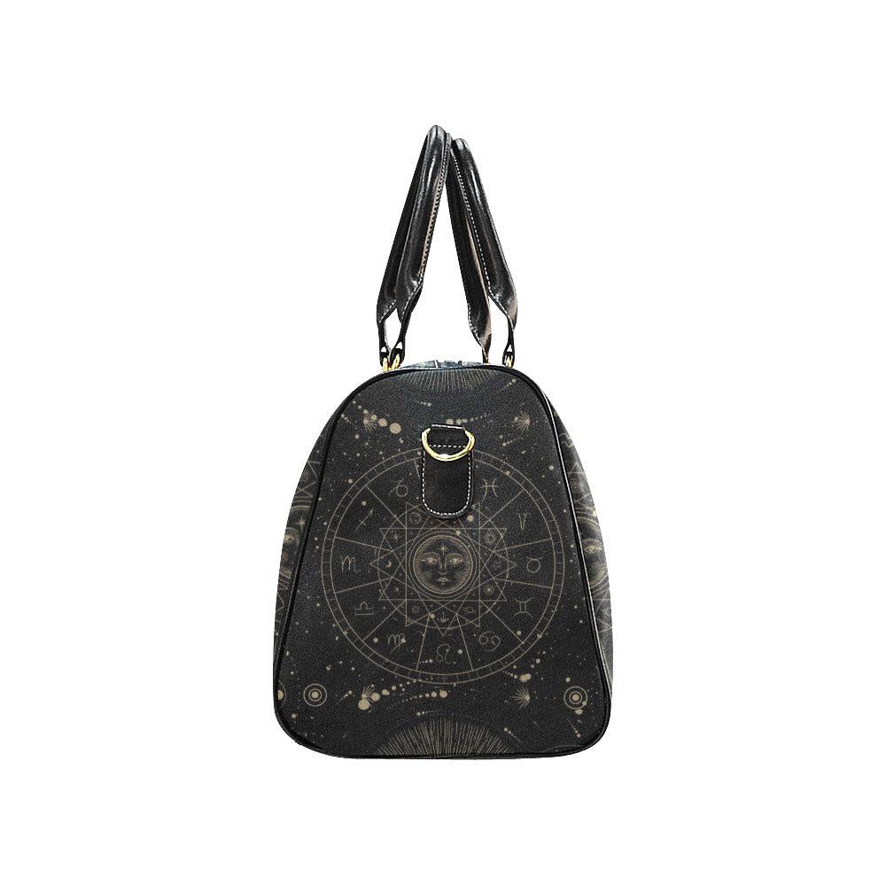 Small duffle Witchy Celestial weekender Travel Bag Black - sense forest