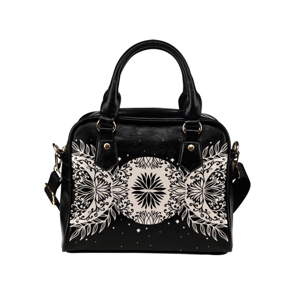 Triple Moon Vegan leather floral bowler Shoulder Handbag - sense forest