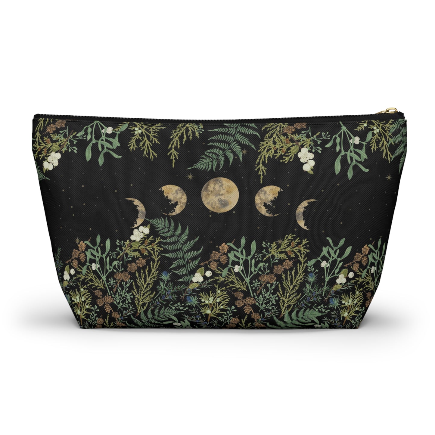 Green Witch Nature T or flat pouch, Moon Phase Forest makeup cosmetic bag, Crystal Tarot Zipper Pouch, Pencil Pouch, Toiletry Pouch