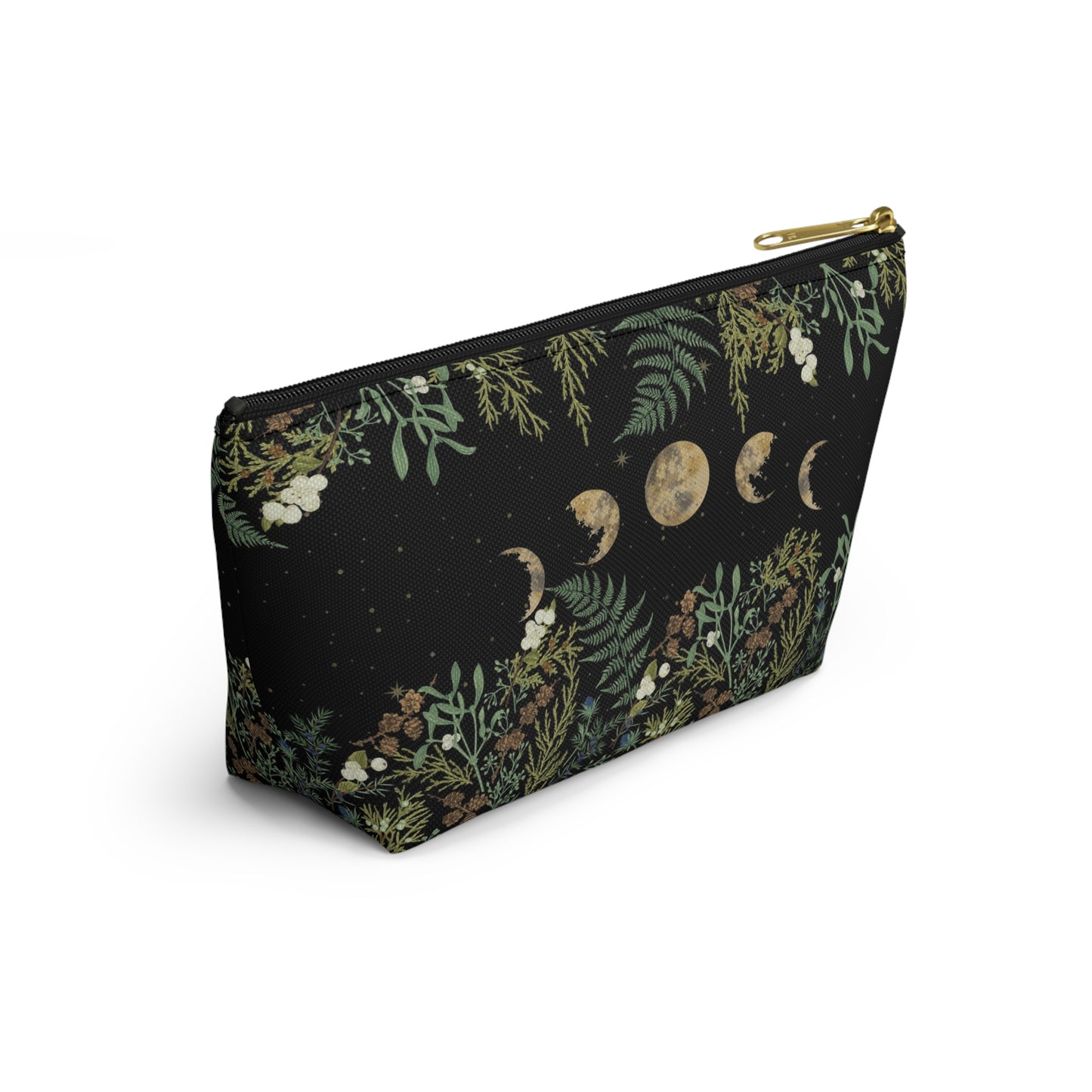 Green Witch Nature T or flat pouch, Moon Phase Forest makeup cosmetic bag, Crystal Tarot Zipper Pouch, Pencil Pouch, Toiletry Pouch