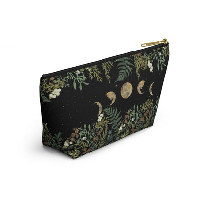 Green Witch Nature T or flat pouch, Moon Phase Forest makeup cosmetic bag, Crystal Tarot Zipper Pouch, Pencil Pouch, Toiletry Pouch