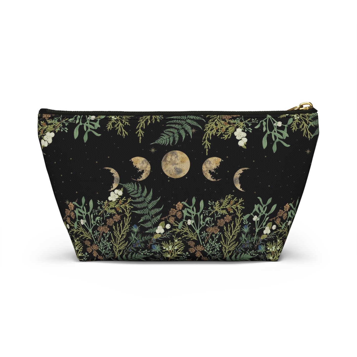 Green Witch Nature T or flat pouch, Moon Phase Forest makeup cosmetic bag, Crystal Tarot Zipper Pouch, Pencil Pouch, Toiletry Pouch