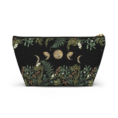 Green Witch Nature T or flat pouch, Moon Phase Forest makeup cosmetic bag, Crystal Tarot Zipper Pouch, Pencil Pouch, Toiletry Pouch