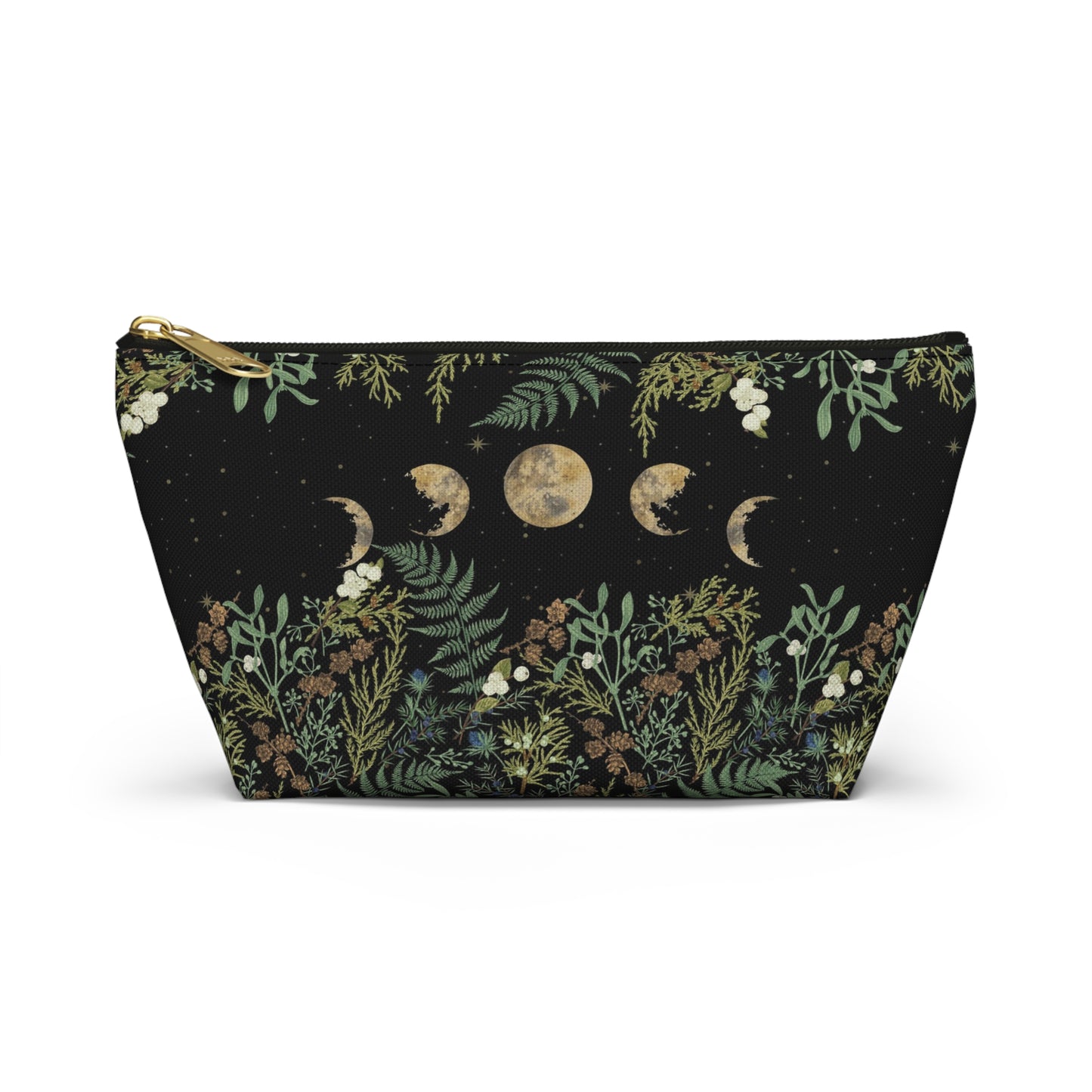 Green Witch Nature T or flat pouch, Moon Phase Forest makeup cosmetic bag, Crystal Tarot Zipper Pouch, Pencil Pouch, Toiletry Pouch