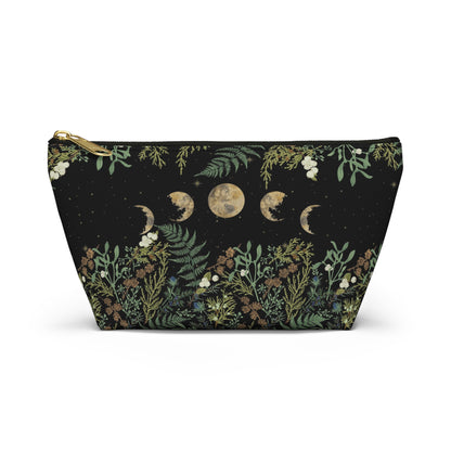Green Witch Nature T or flat pouch, Moon Phase Forest makeup cosmetic bag, Crystal Tarot Zipper Pouch, Pencil Pouch, Toiletry Pouch