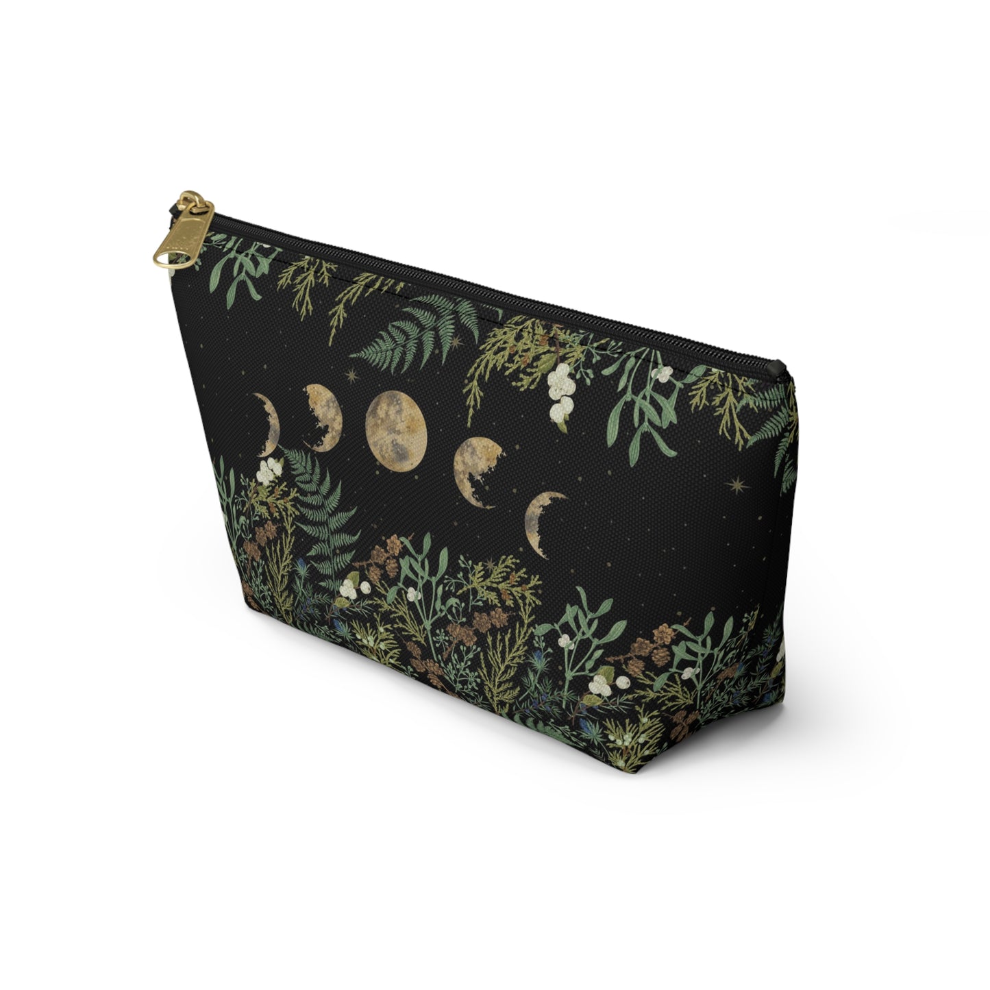 Green Witch Nature T or flat pouch, Moon Phase Forest makeup cosmetic bag, Crystal Tarot Zipper Pouch, Pencil Pouch, Toiletry Pouch