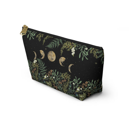 Green Witch Nature T or flat pouch, Moon Phase Forest makeup cosmetic bag, Crystal Tarot Zipper Pouch, Pencil Pouch, Toiletry Pouch