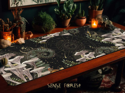 12x31 inches white oyster muchroom fern moon forest zodiac witchy XXL desk mat altar mouse pad by sense forest