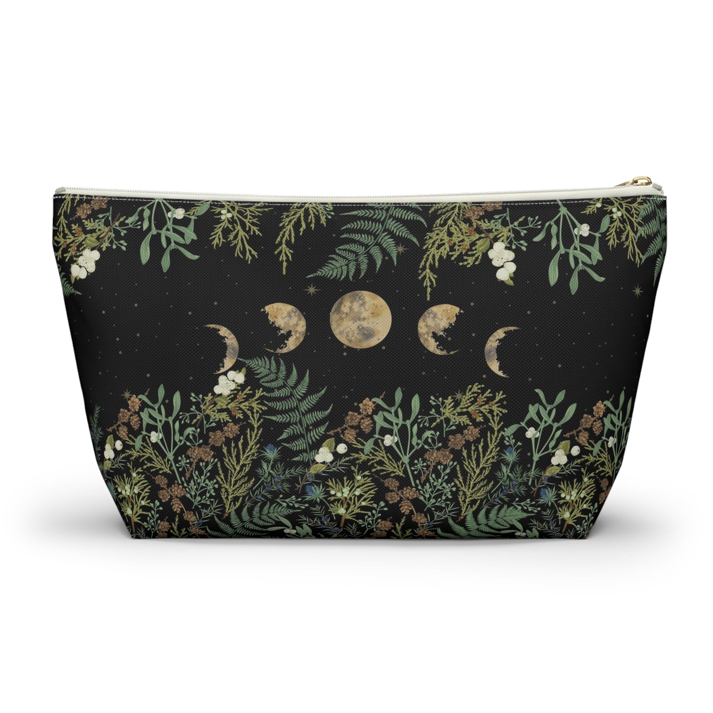 Green Witch Nature T or flat pouch, Moon Phase Forest makeup cosmetic bag, Crystal Tarot Zipper Pouch, Pencil Pouch, Toiletry Pouch