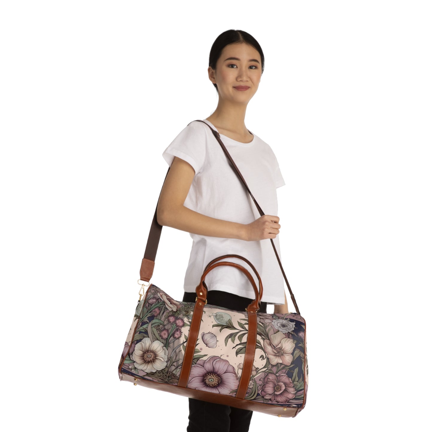 Purple poppies wildflower Cottagecore Travel Duffle Bag | Sense Forest