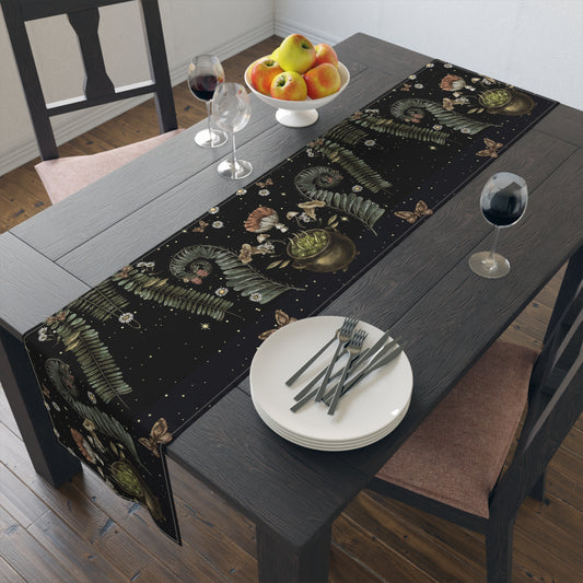 Witchy Cottagecore mushroom fern dinner table runner