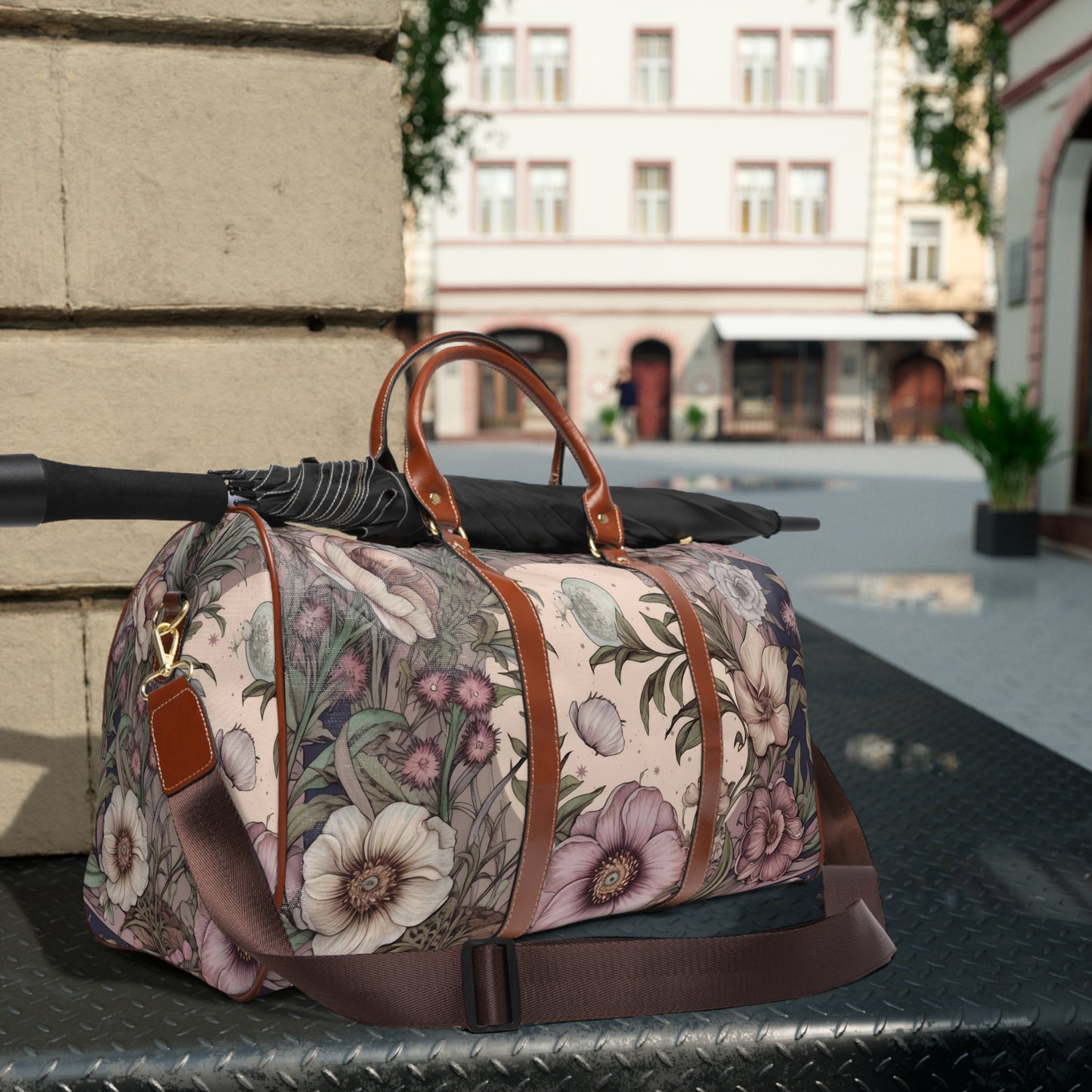 Purple poppies wildflower Cottagecore Travel Duffle Bag | Sense Forest