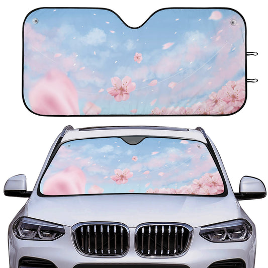 Pastel Cherry Blossom Blue Sky Car Windshield Sun Shade by sense forest