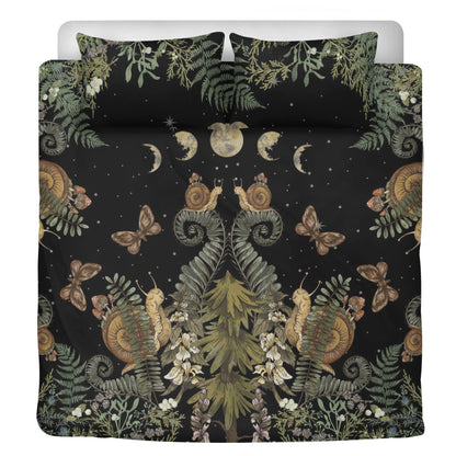 Dark Cottagecore Fern Snail Moon phase forest 3 Pcs Beddings