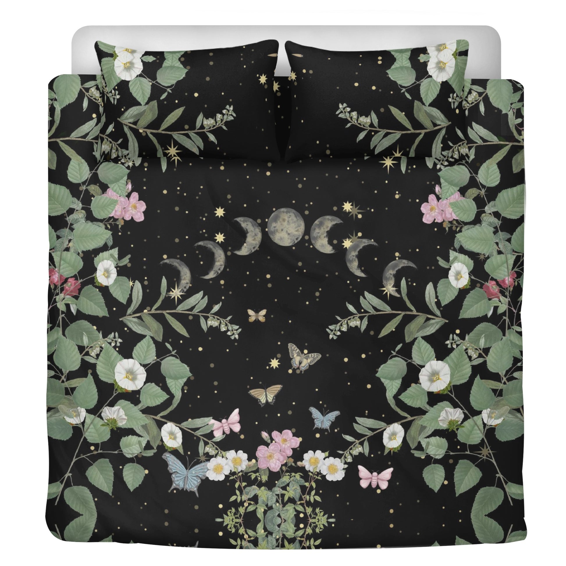 King size moth forest moon phase duvet cover pillowcase bedding set