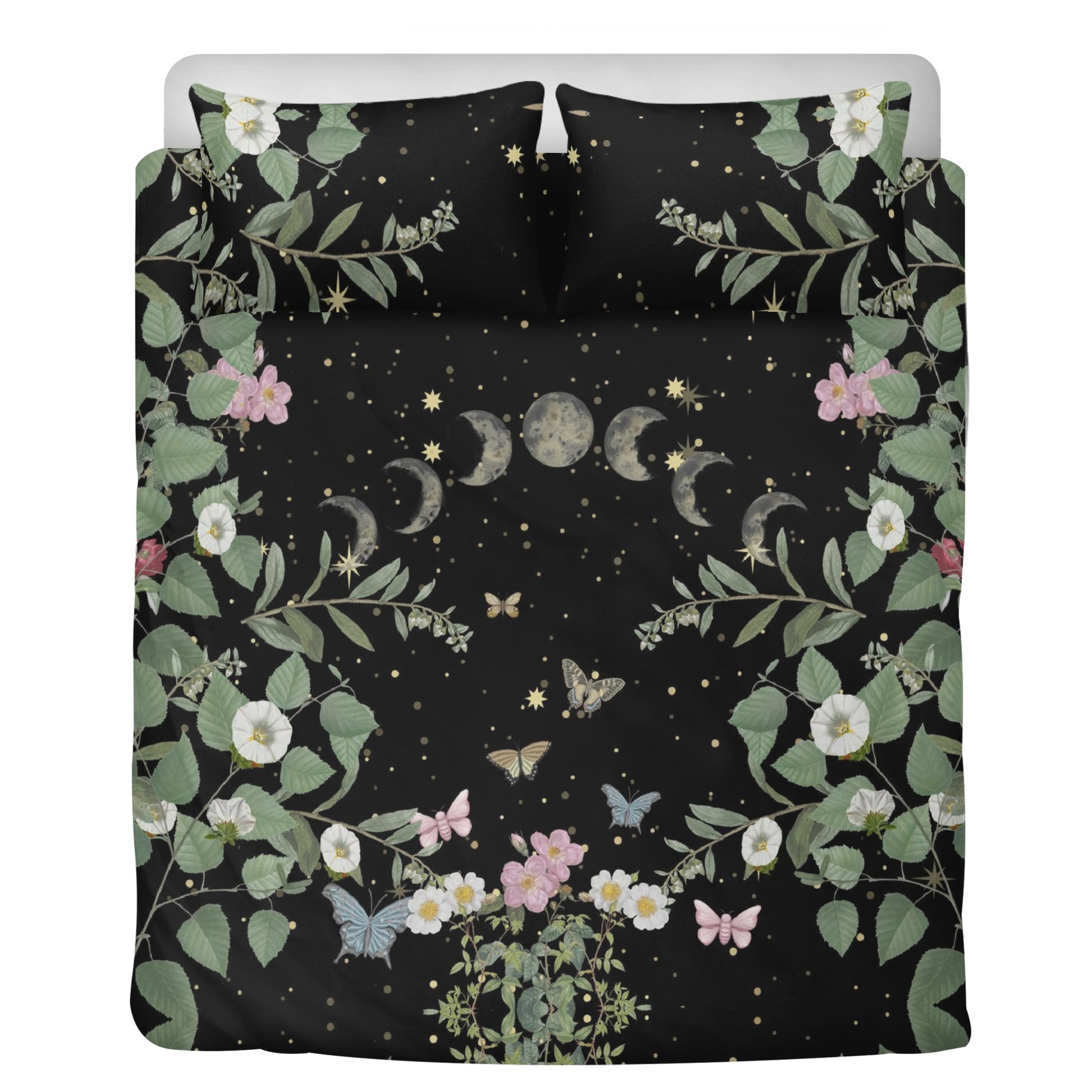 Queen size moth forest moon phase duvet cover pillowcase bedding set