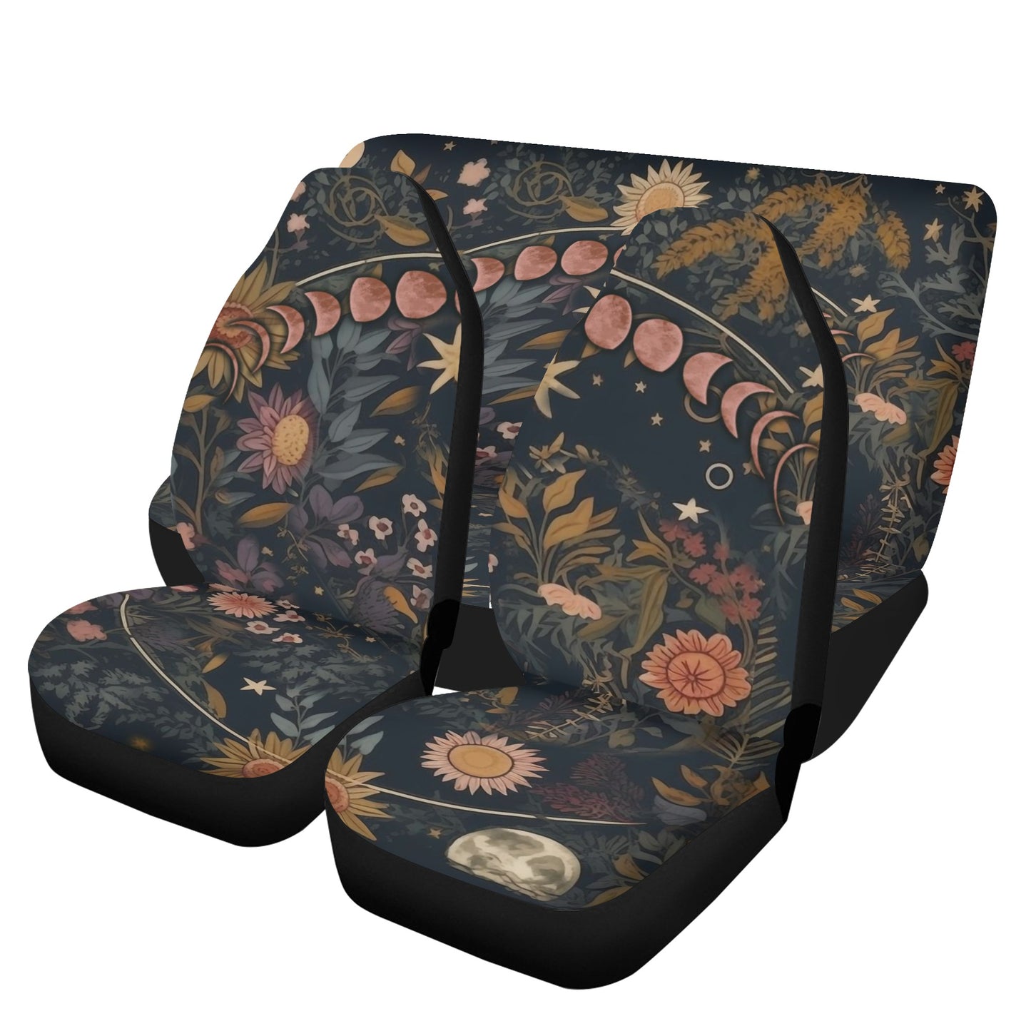Red moon phase botanical celestial front and back car seat cover