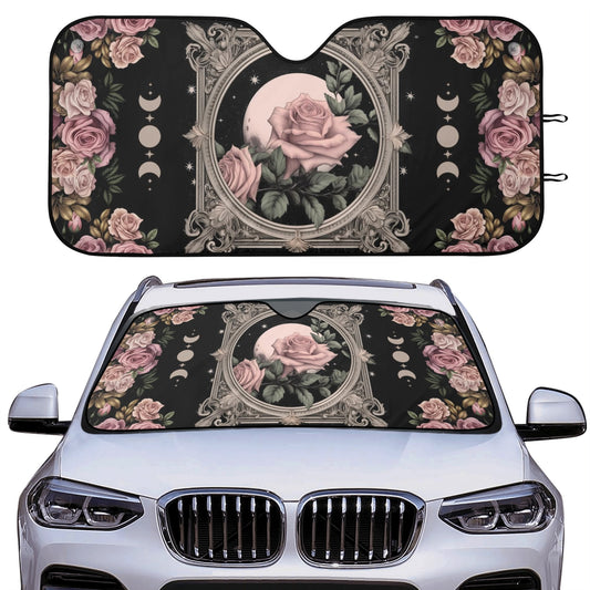 Witchy Moon Rose Car Windshield Sun Shade | Sense Forest