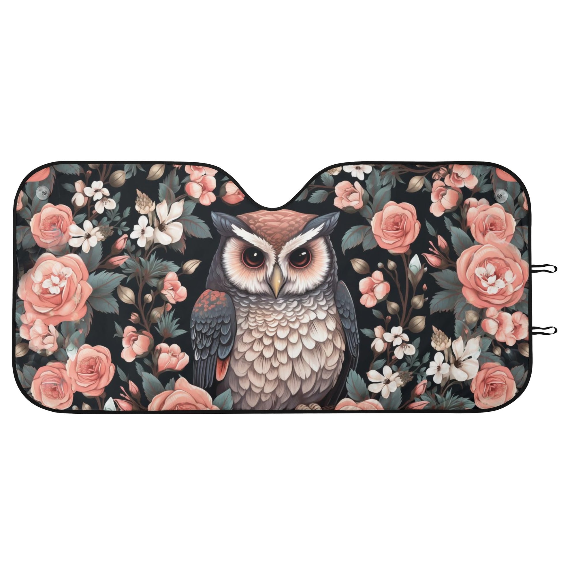 Kawaii Rose Bush Owl in the ruse bush Car Windshield cover Sun Shade