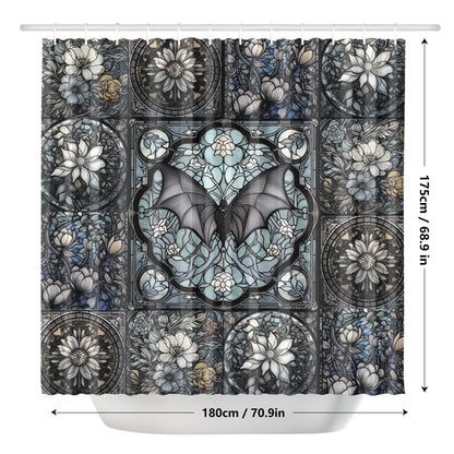 175cm x 180cm Medieval Goth stained glass bat floral dark academia shower curtain by sense forest
