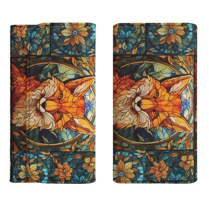 Stained glass Forest Fox Vegan Leather Small Wallet, Spring cottagecore trifold wallet, Credit Card organizer, Whimsical gift