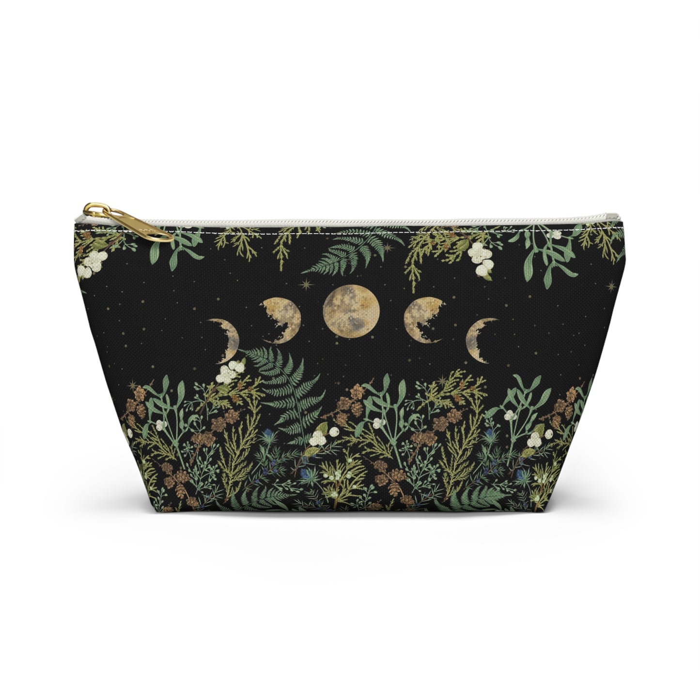 Green Witch Nature T or flat pouch, Moon Phase Forest makeup cosmetic bag, Crystal Tarot Zipper Pouch, Pencil Pouch, Toiletry Pouch