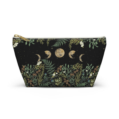 Green Witch Nature T or flat pouch, Moon Phase Forest makeup cosmetic bag, Crystal Tarot Zipper Pouch, Pencil Pouch, Toiletry Pouch