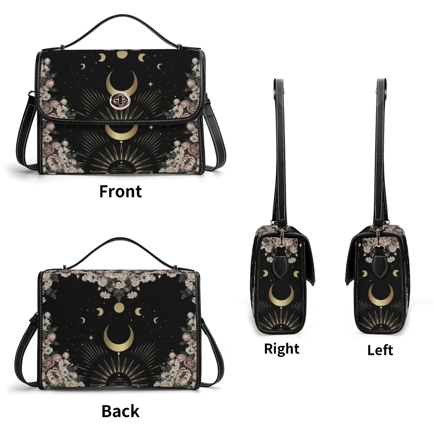 Pale Rose Moon Phase Vegan Leather Witchy Satchel Bag | Sense Forest