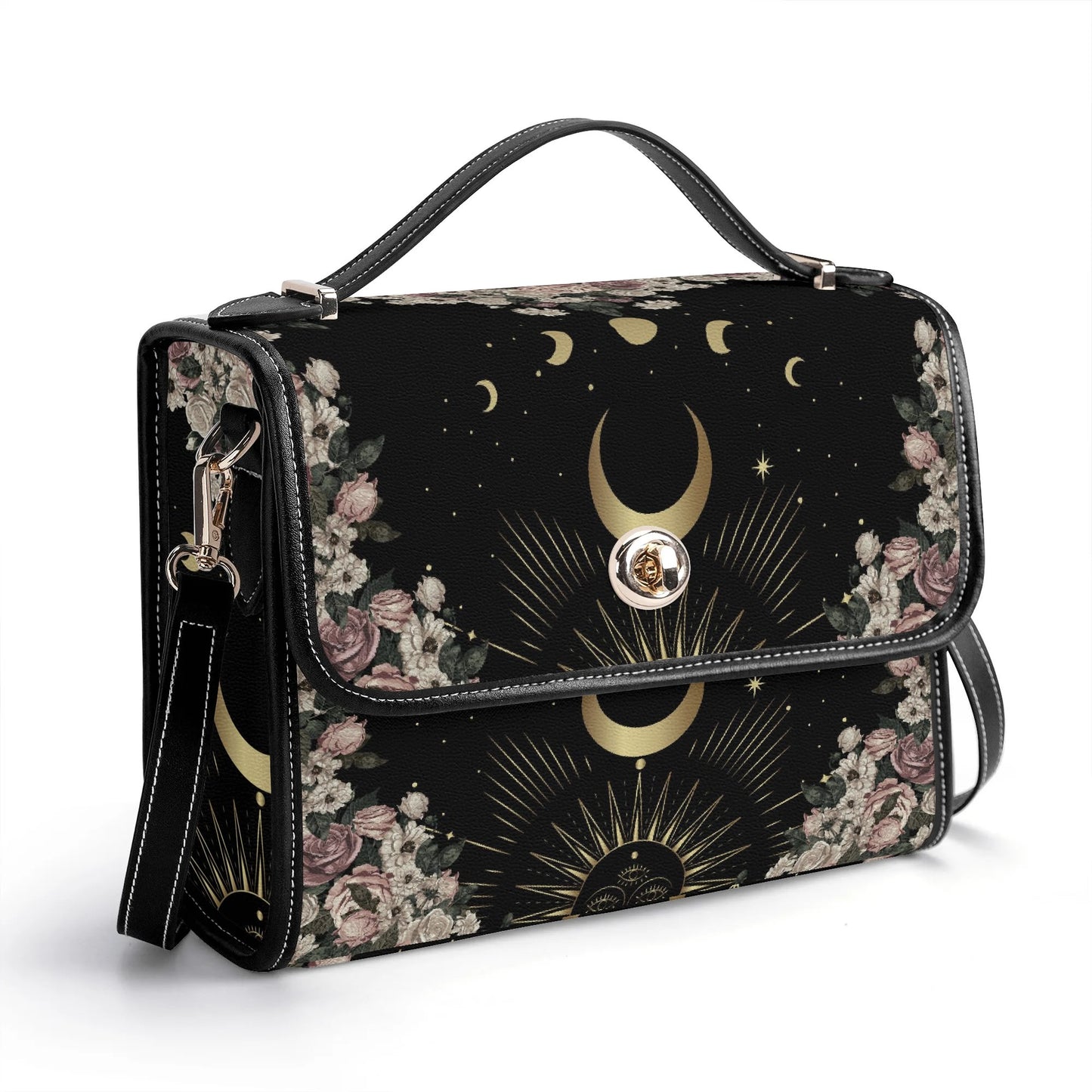 Pale Rose Moon Phase Witchy Vegan Leather satchel bag by Sense Forest