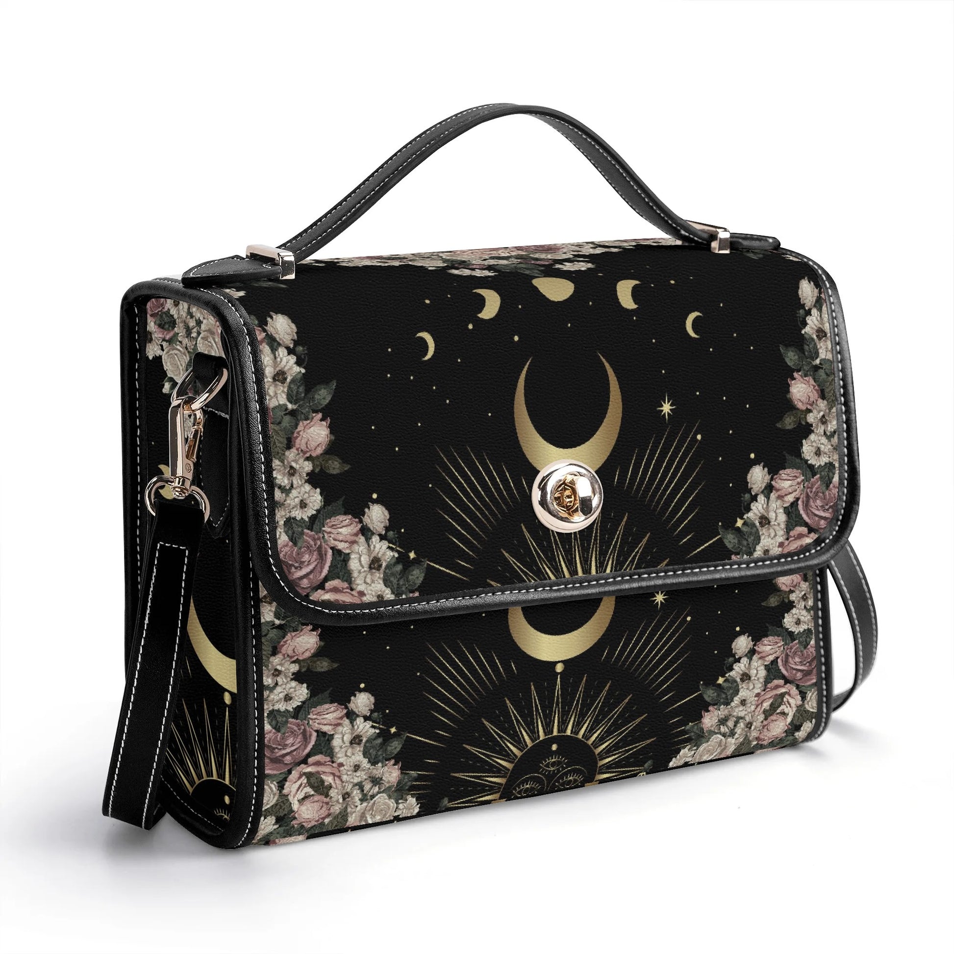 Pale Rose Moon Phase Witchy Vegan Leather satchel bag by Sense Forest