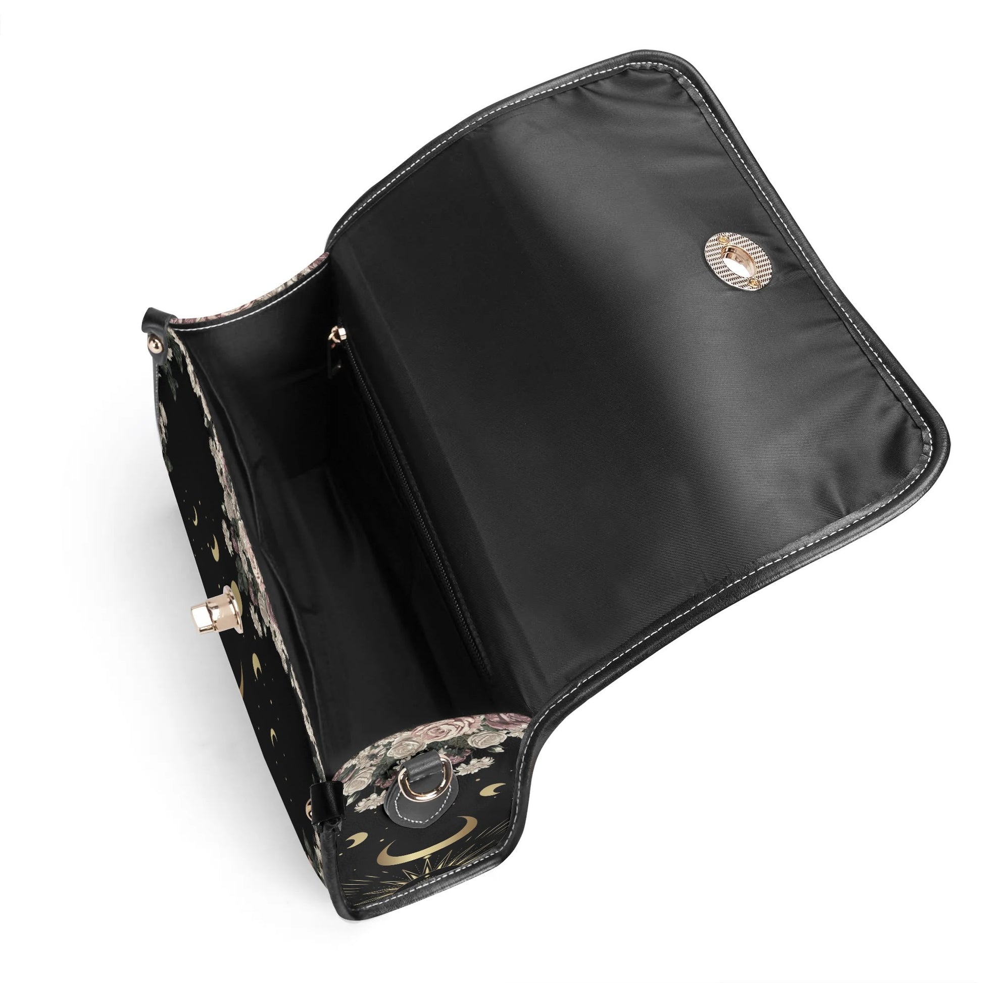 interior of Pale Rose Moon Phase Witchy Vegan Leather satchel bag by Sense Forest