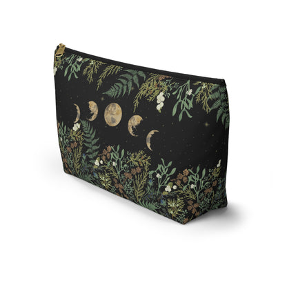Green Witch Nature T or flat pouch, Moon Phase Forest makeup cosmetic bag, Crystal Tarot Zipper Pouch, Pencil Pouch, Toiletry Pouch