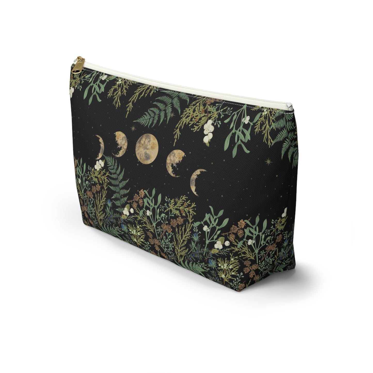 Green Witch Nature T or flat pouch, Moon Phase Forest makeup cosmetic bag, Crystal Tarot Zipper Pouch, Pencil Pouch, Toiletry Pouch