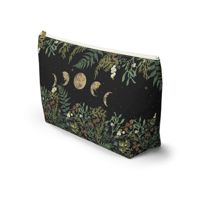 Green Witch Nature T or flat pouch, Moon Phase Forest makeup cosmetic bag, Crystal Tarot Zipper Pouch, Pencil Pouch, Toiletry Pouch