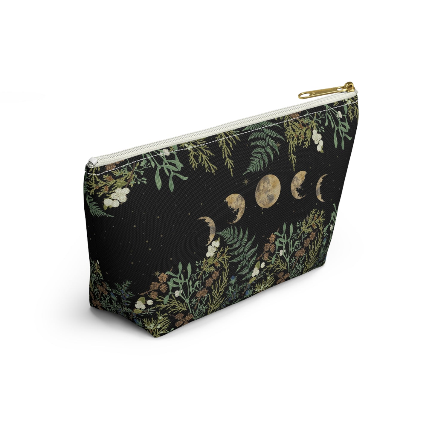 Green Witch Nature T or flat pouch, Moon Phase Forest makeup cosmetic bag, Crystal Tarot Zipper Pouch, Pencil Pouch, Toiletry Pouch