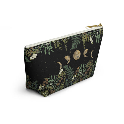 Green Witch Nature T or flat pouch, Moon Phase Forest makeup cosmetic bag, Crystal Tarot Zipper Pouch, Pencil Pouch, Toiletry Pouch