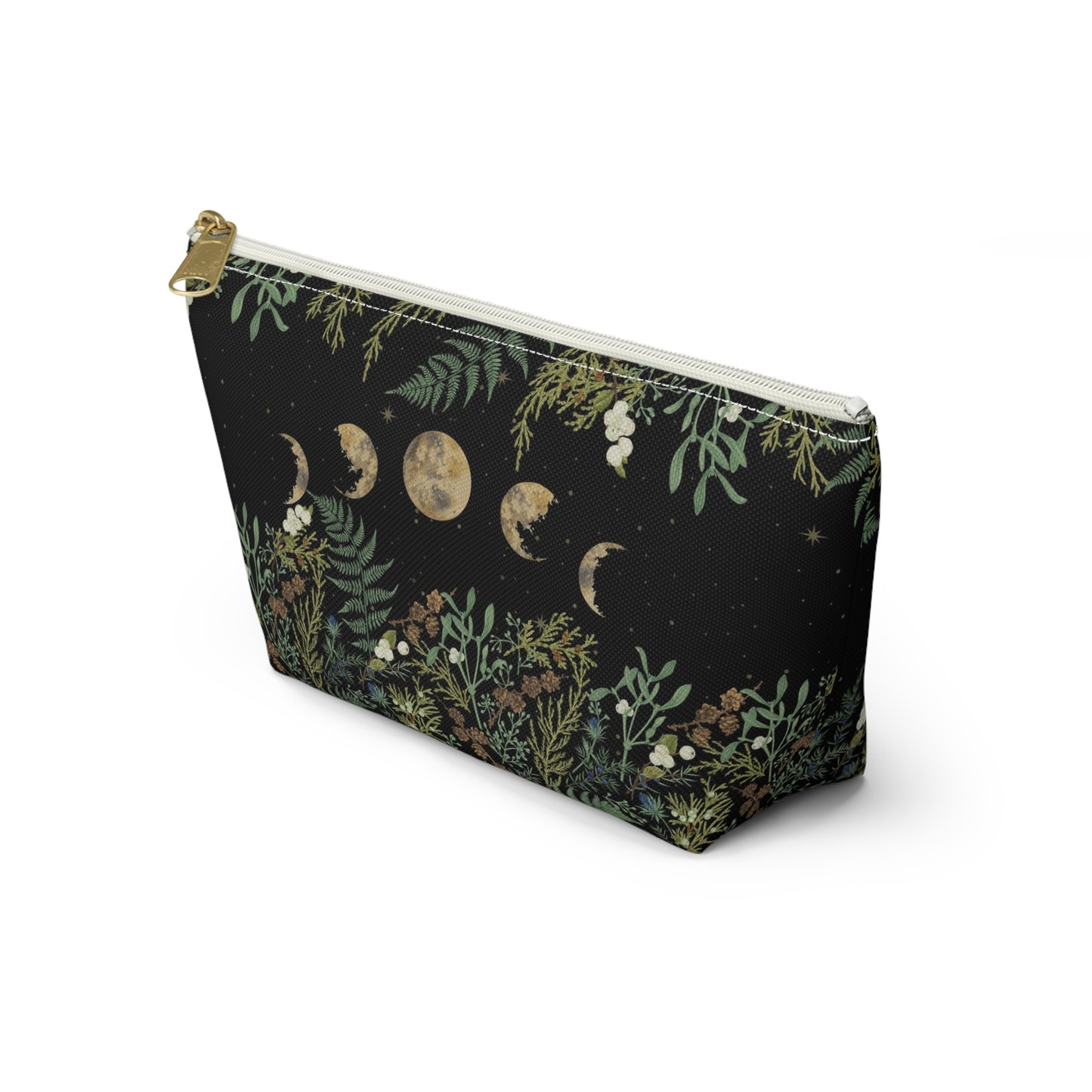 Green Witch Nature T or flat pouch, Moon Phase Forest makeup cosmetic bag, Crystal Tarot Zipper Pouch, Pencil Pouch, Toiletry Pouch
