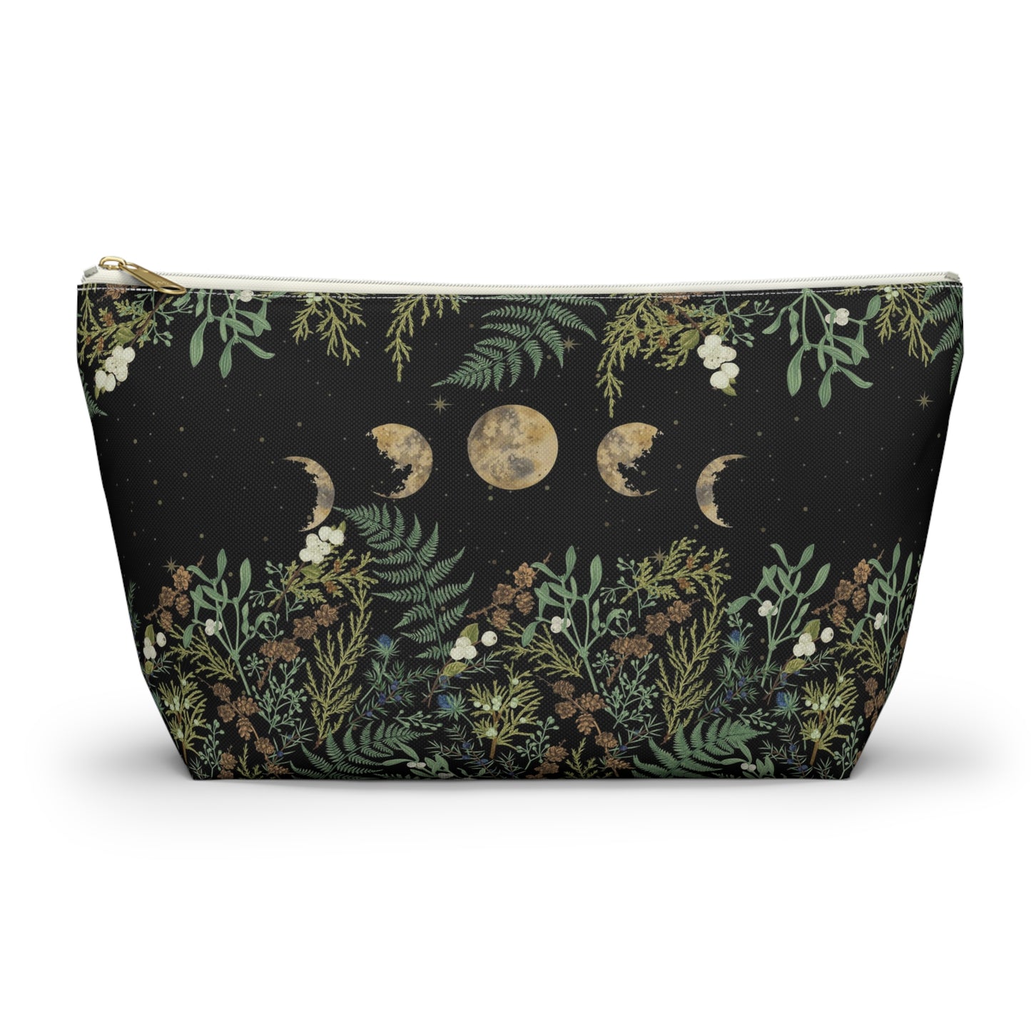 Green Witch Nature T or flat pouch, Moon Phase Forest makeup cosmetic bag, Crystal Tarot Zipper Pouch, Pencil Pouch, Toiletry Pouch