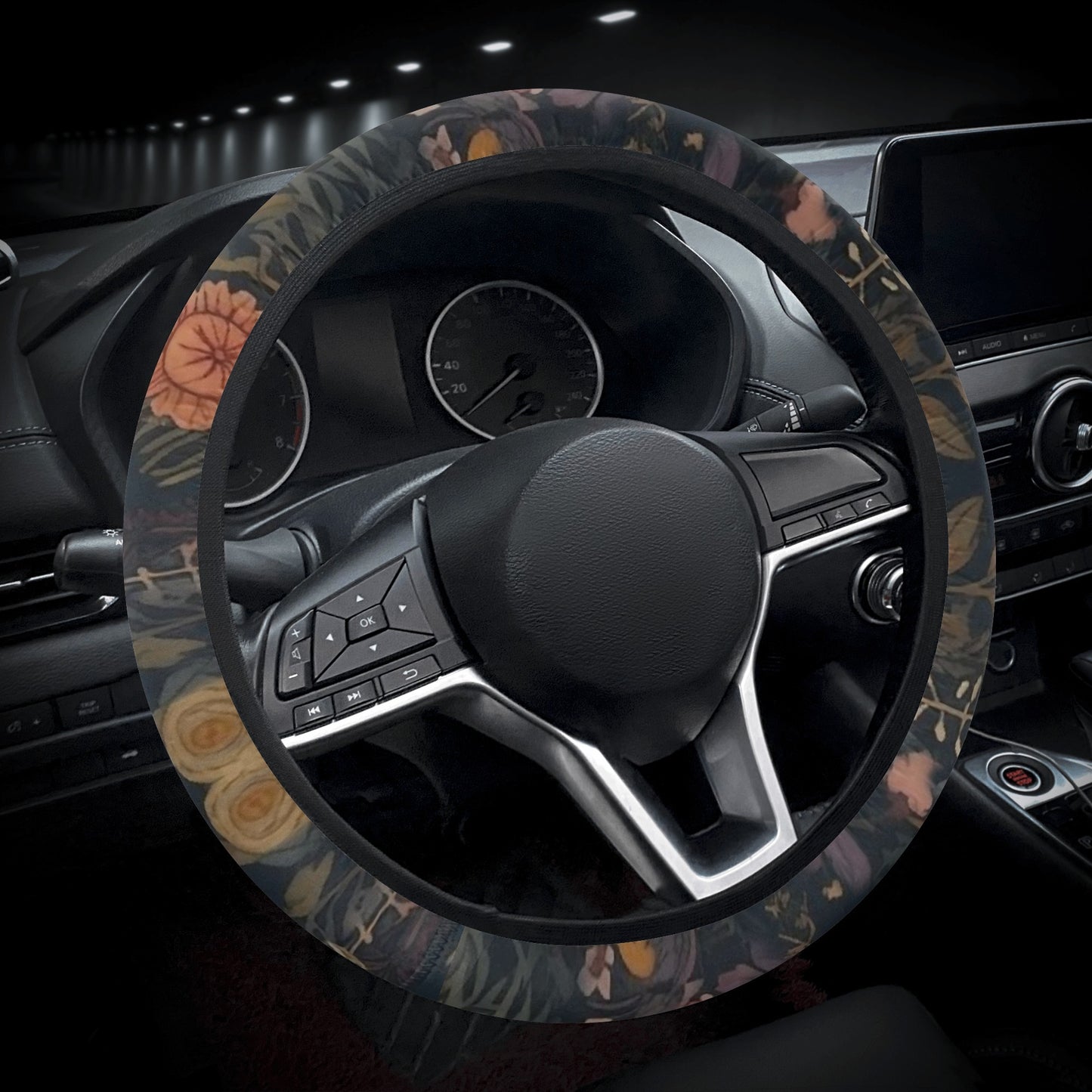 Red moon phase botanical celestial car steering wheel cover