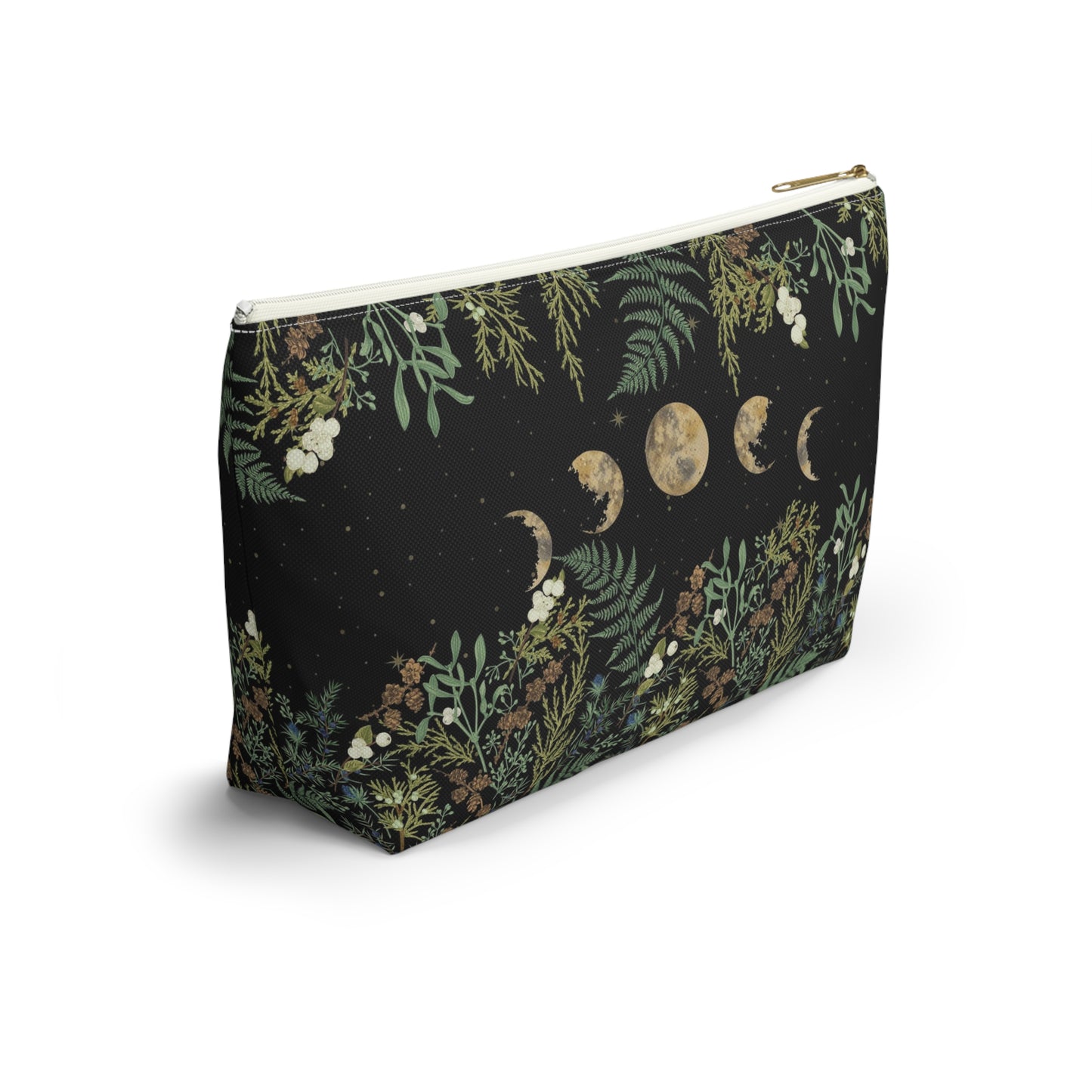 Green Witch Nature T or flat pouch, Moon Phase Forest makeup cosmetic bag, Crystal Tarot Zipper Pouch, Pencil Pouch, Toiletry Pouch