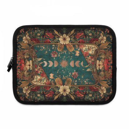 Maximalist floral Teal green sun moon laptop sleeve | Sense Forest
