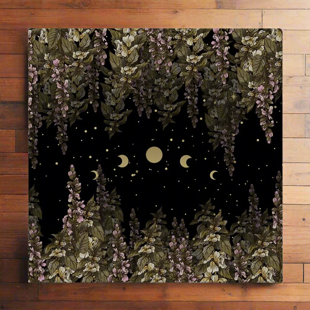 a beautiful foxglove moon phase starry night altar cloth