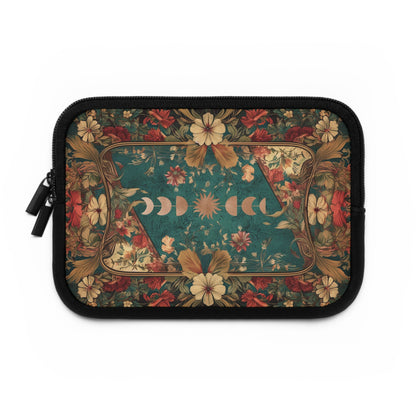 Maximalist floral Teal green sun moon laptop sleeve | Sense Forest